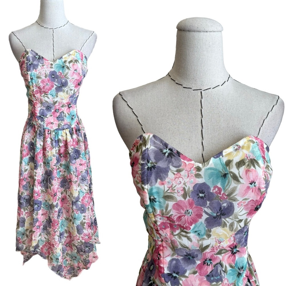 Vintage 80s Frederick’s of Hollywood Strapless Floral Dress Cottage